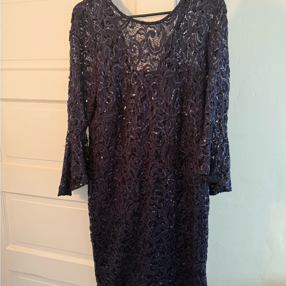MARINA Deep Blue Lace Long Sleeve Dress